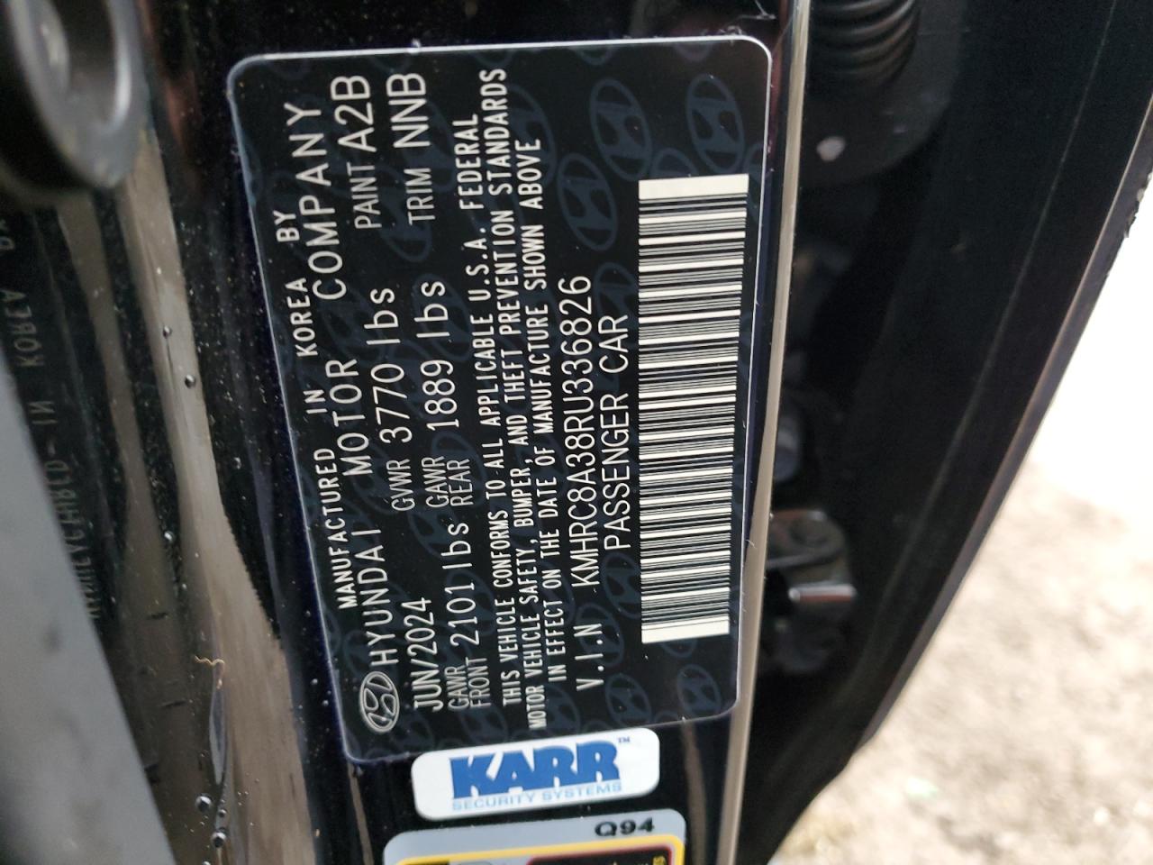 2024 HYUNDAI VENUE SEL VIN:KMHRC8A38RU336826