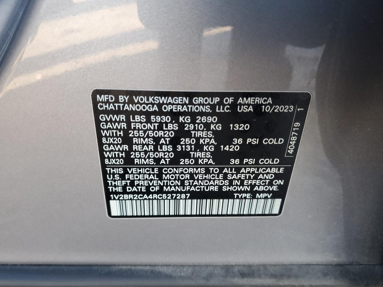 2024 VOLKSWAGEN ATLAS SEL VIN:1V2BR2CA4RC527287