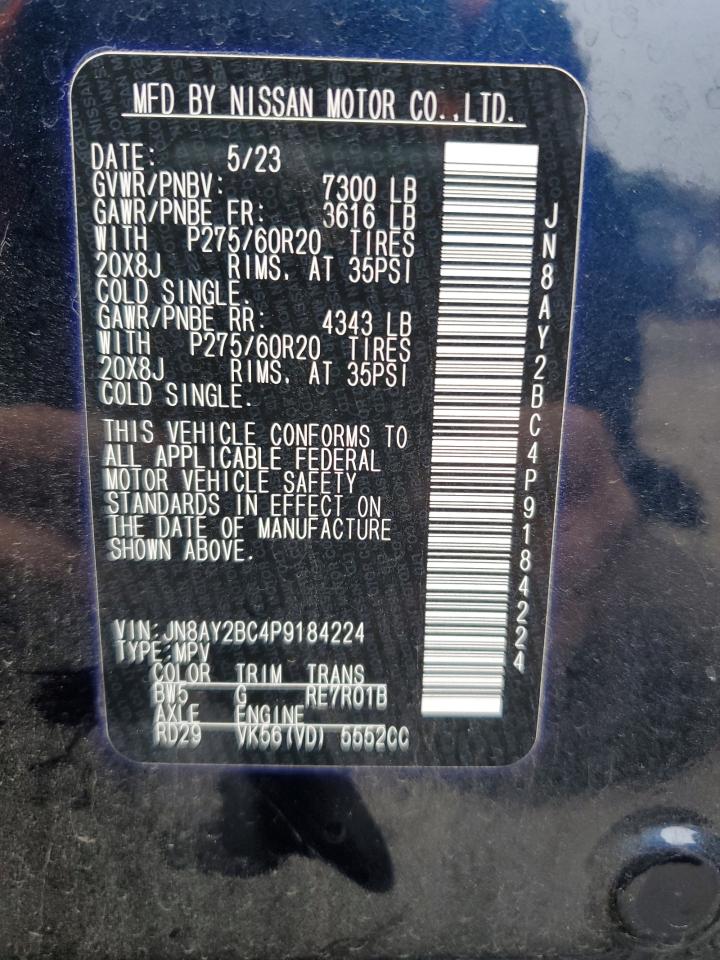 2023 NISSAN ARMADA SL VIN:JN8AY2BC4P9184224
