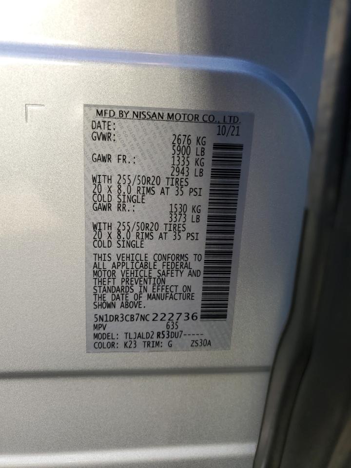 2022 NISSAN PATHFINDER SL VIN:5N1DR3CB7NC222736