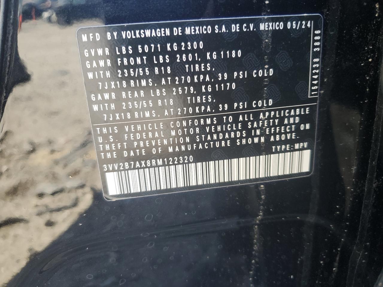 2024 VOLKSWAGEN TIGUAN SE VIN:3VV2B7AX8RM122320