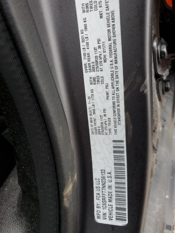 2022 RAM 1500 BIG HORN/LONE STAR VIN:1C6SRFFT7NN236133