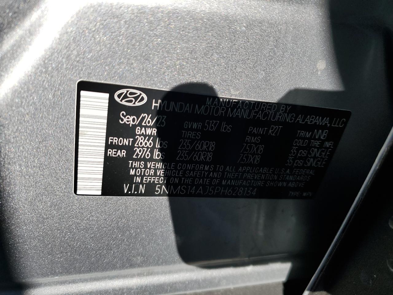 2023 HYUNDAI SANTA FE SE VIN:5NMS14AJ5PH628134