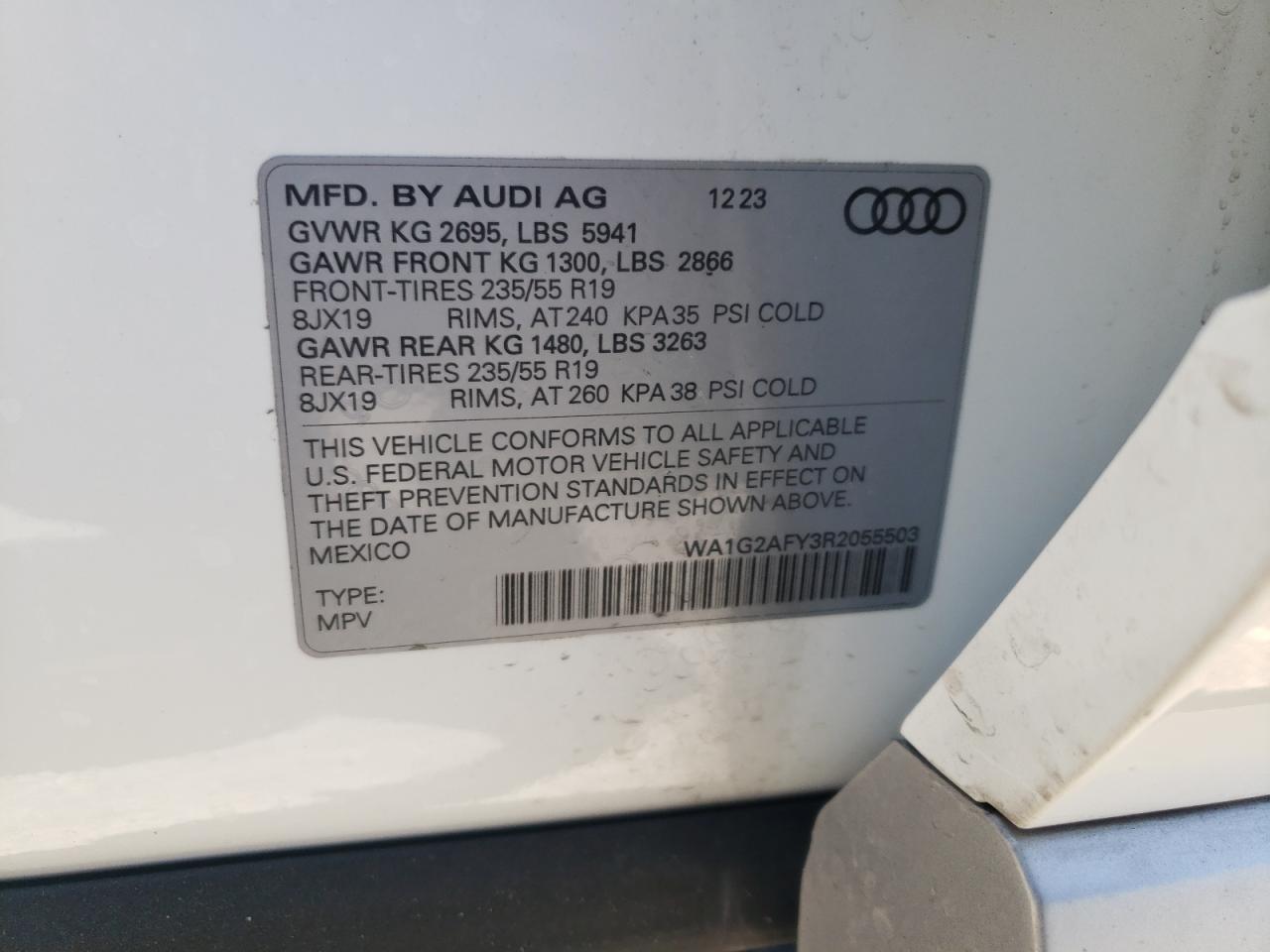 2024 AUDI Q5 E PREMIUM 55 VIN:WA1G2AFY3R2055503