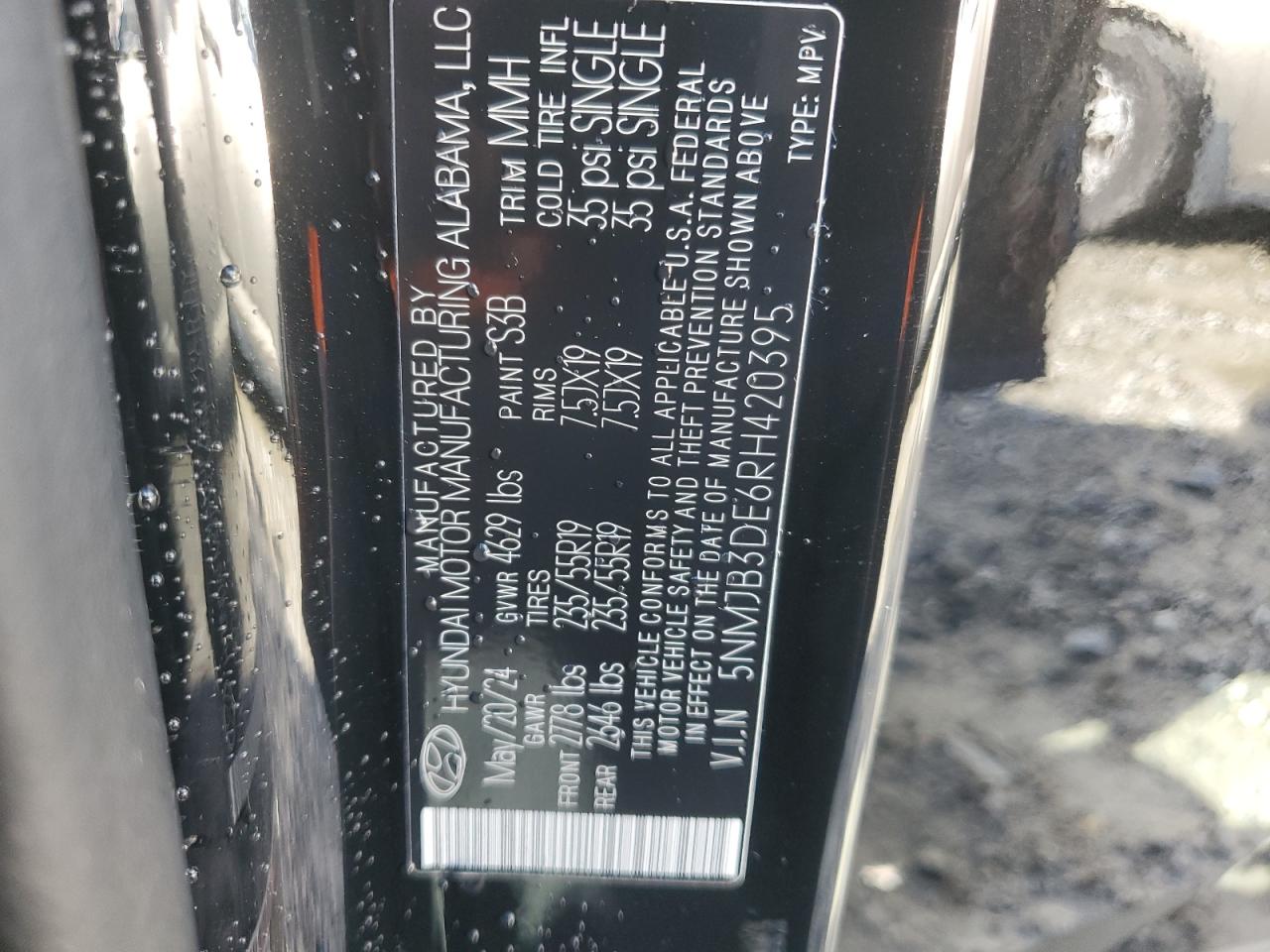 2024 HYUNDAI TUCSON SEL VIN:5NMJB3DE6RH420395