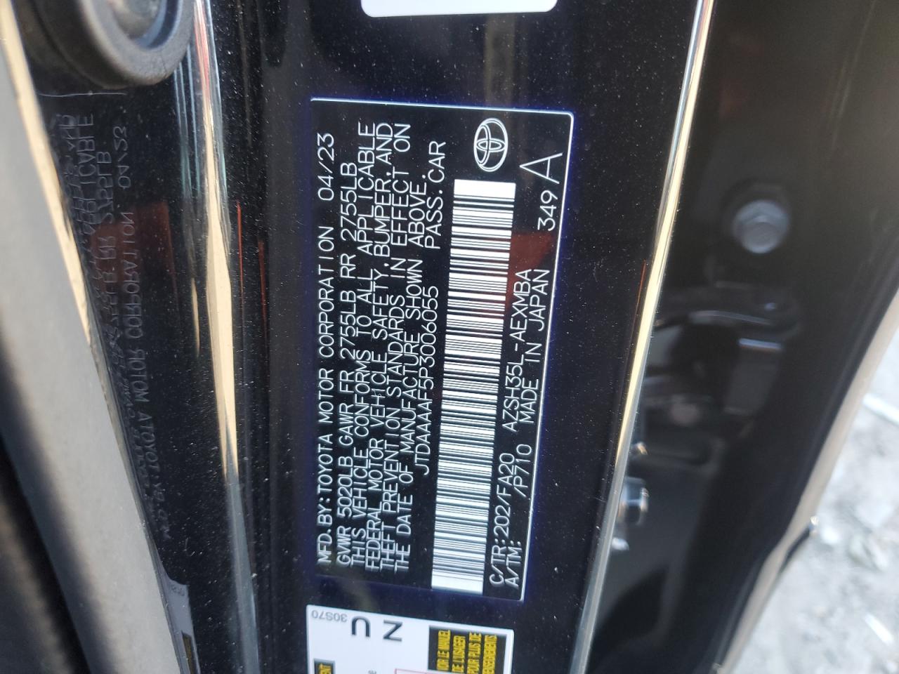 2023 TOYOTA CROWN XLE VIN:JTDAAAAF5P3006055