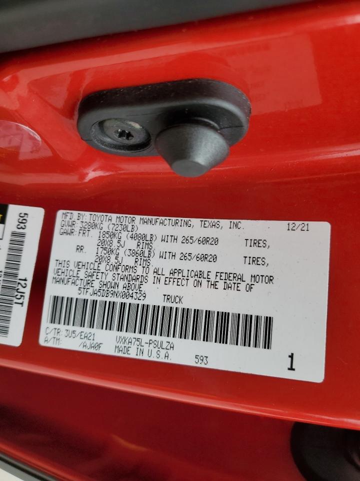 2022 TOYOTA TUNDRA CREWMAX LIMITED VIN:5TFJA5DB9NX004329