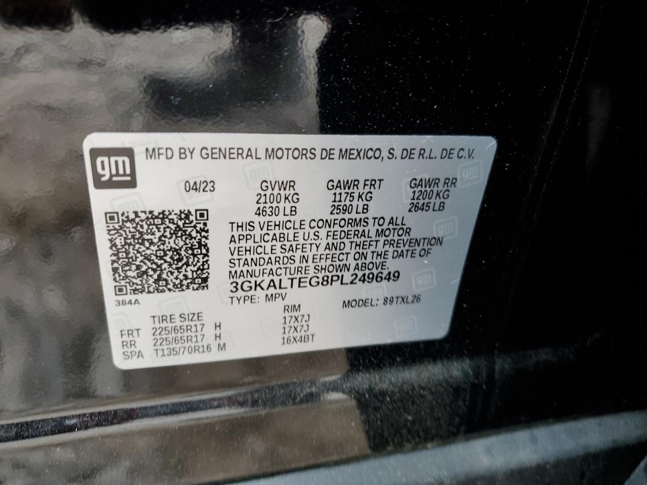 2023 GMC TERRAIN SLE VIN:3GKALTEG8PL249649
