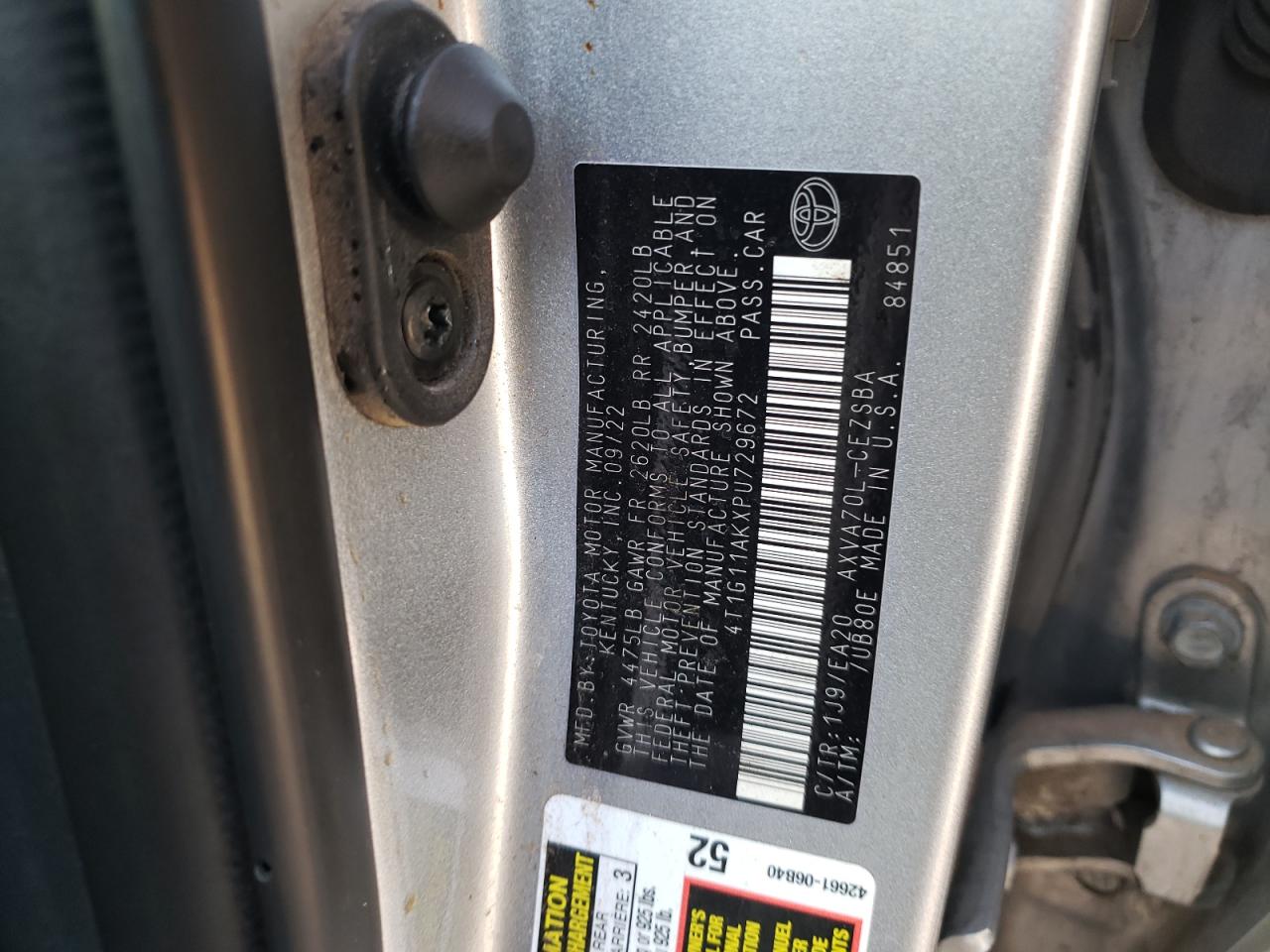 2023 TOYOTA CAMRY SE NIGHT SHADE VIN:4T1G11AKXPU729672