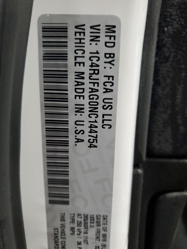 2022 JEEP GRAND CHEROKEE LAREDO E VIN:1C4RJFAG0NC144754