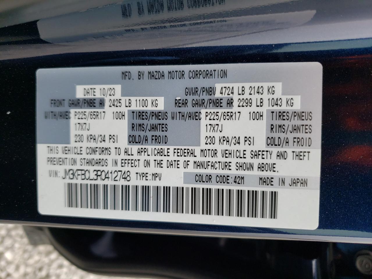 2024 MAZDA CX-5 PREFERRED VIN:JM3KFBCL3R0412748