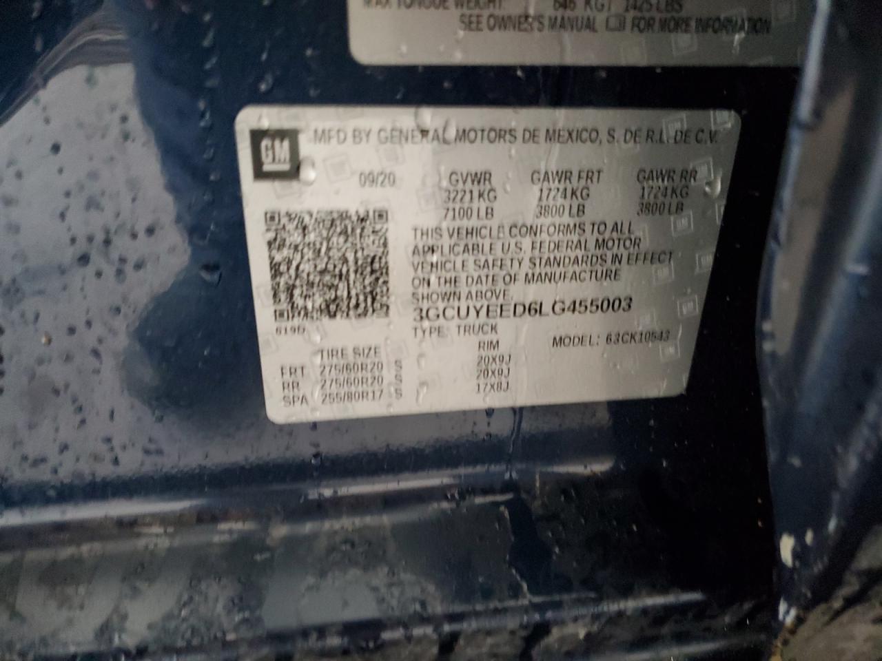 2024 CHEVROLET SILVERADO K1500 RST VIN:3GCUYEED6LG455003