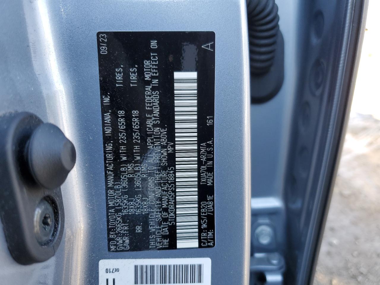 2023 TOYOTA HIGHLANDER L VIN:5TDKDRAH5PS518845