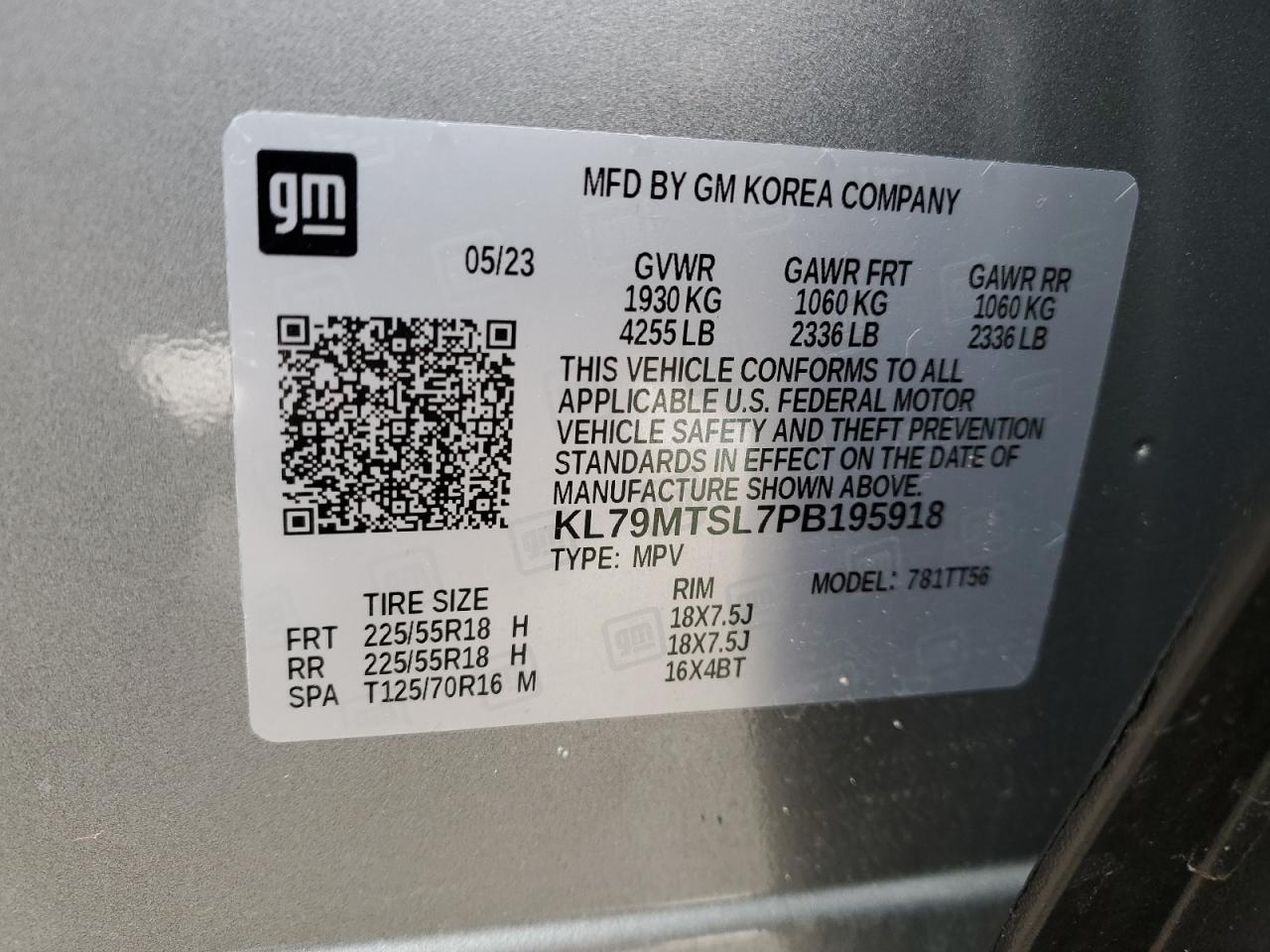 2023 CHEVROLET TRAILBLAZER RS VIN:KL79MTSL7PB195918