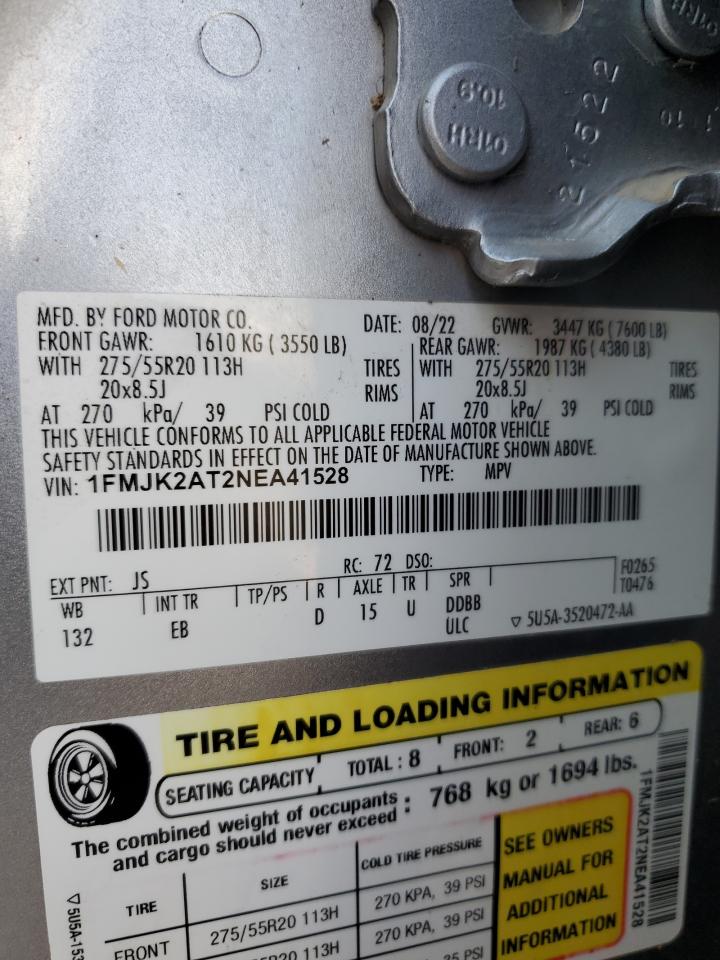 2022 FORD EXPEDITION MAX LIMITED VIN:1FMJK2AT2NEA41528