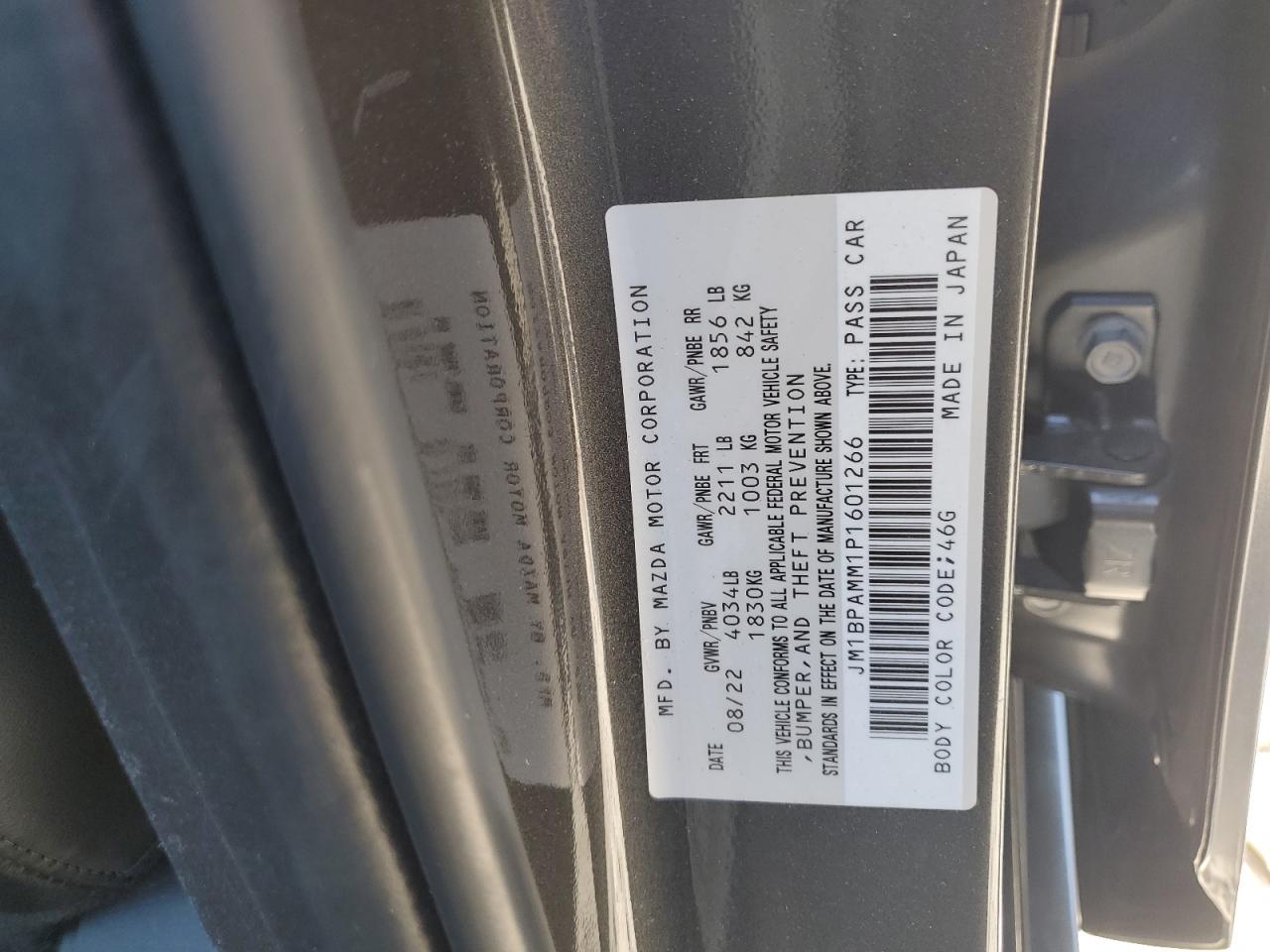 2023 MAZDA 3 PREMIUM VIN:JM1BPAMM1P1601266