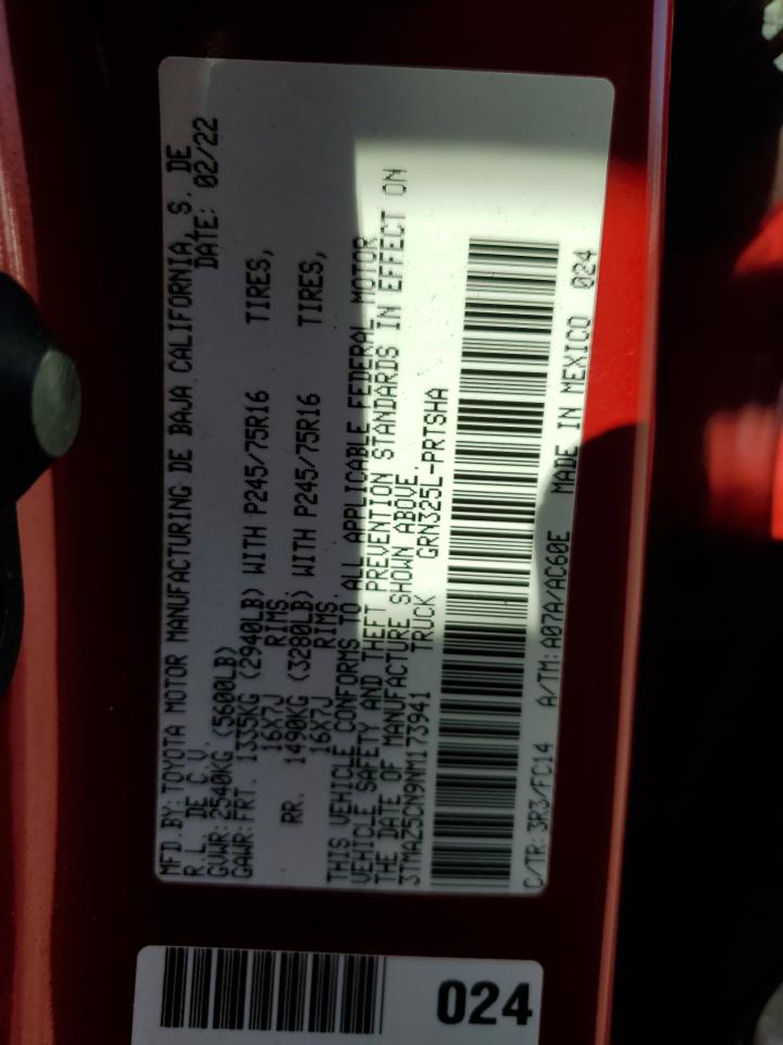 2022 TOYOTA TACOMA DOUBLE CAB VIN:3TMAZ5CN9NM173941