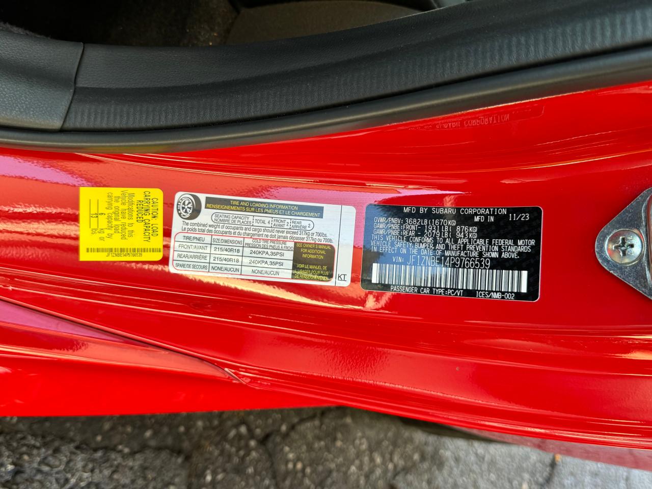 2023 TOYOTA GR 86 PREMIUM VIN:JF1ZNBE14P9766539