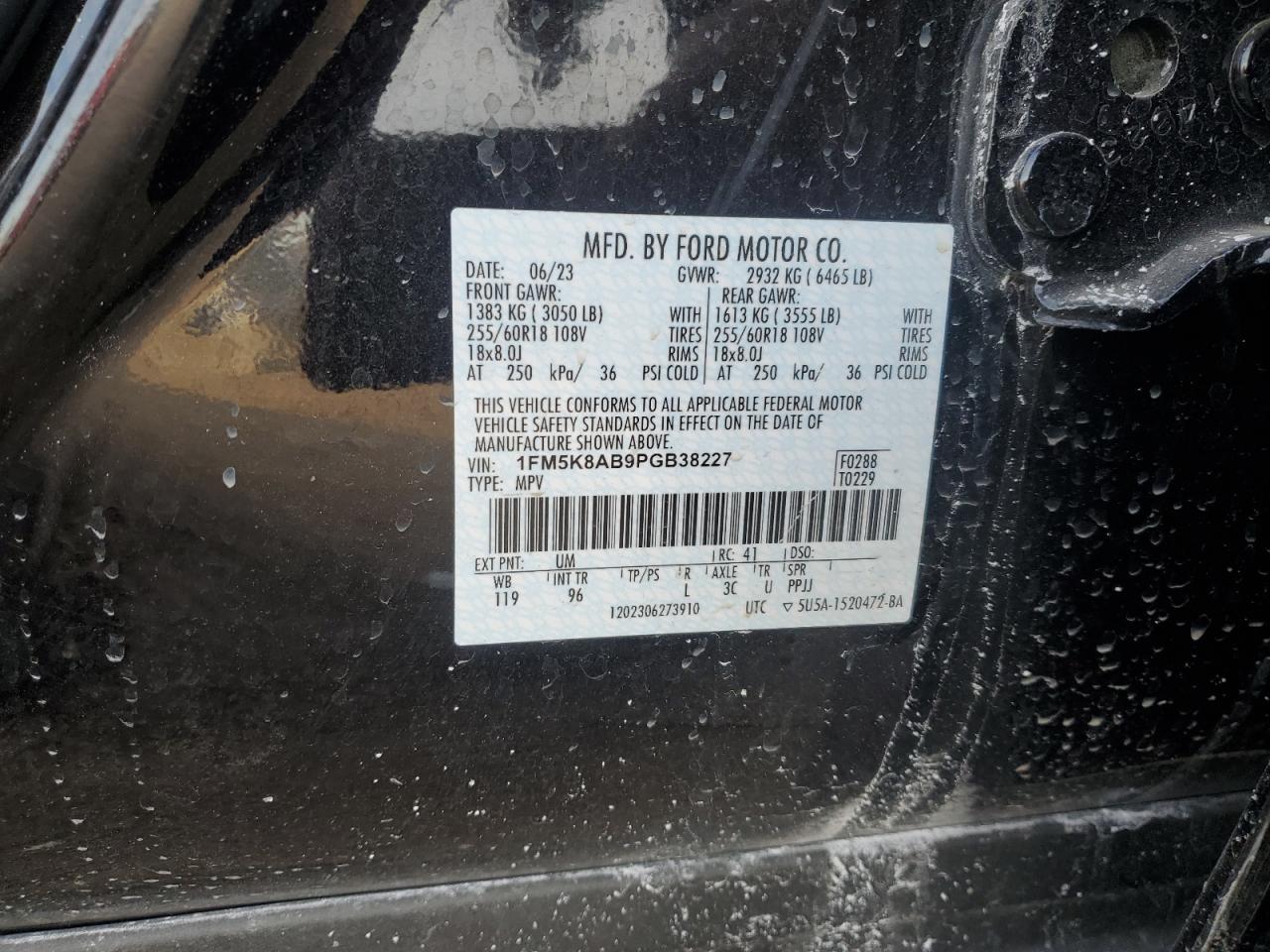 2023 FORD EXPLORER POLICE INTERCEPTOR VIN:1FM5K8AB9PGB38227