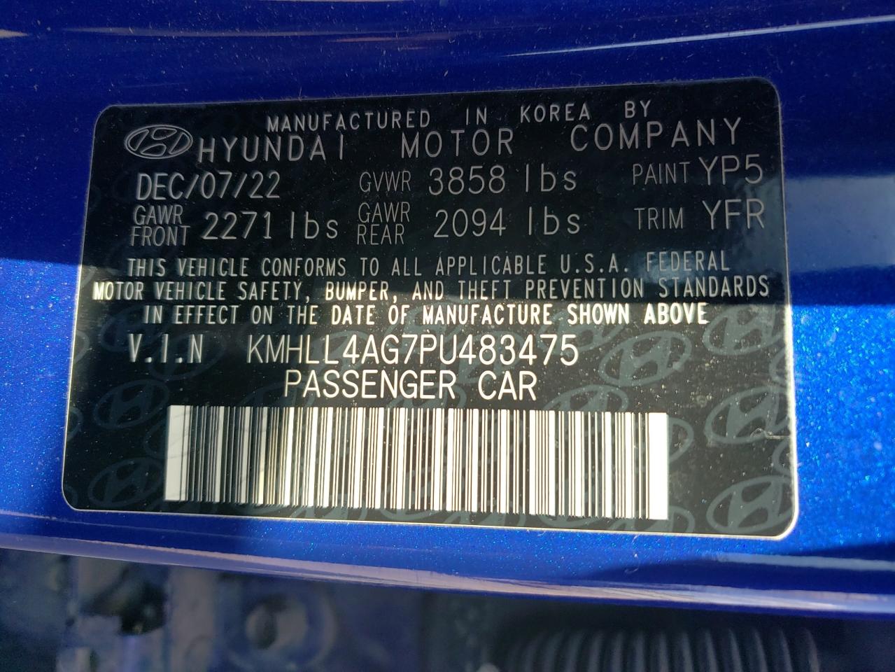 2023 HYUNDAI ELANTRA SE VIN:KMHLL4AG7PU483475
