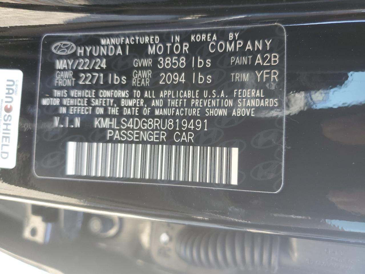 2024 HYUNDAI ELANTRA SEL VIN:KMHLS4DG8RU819491