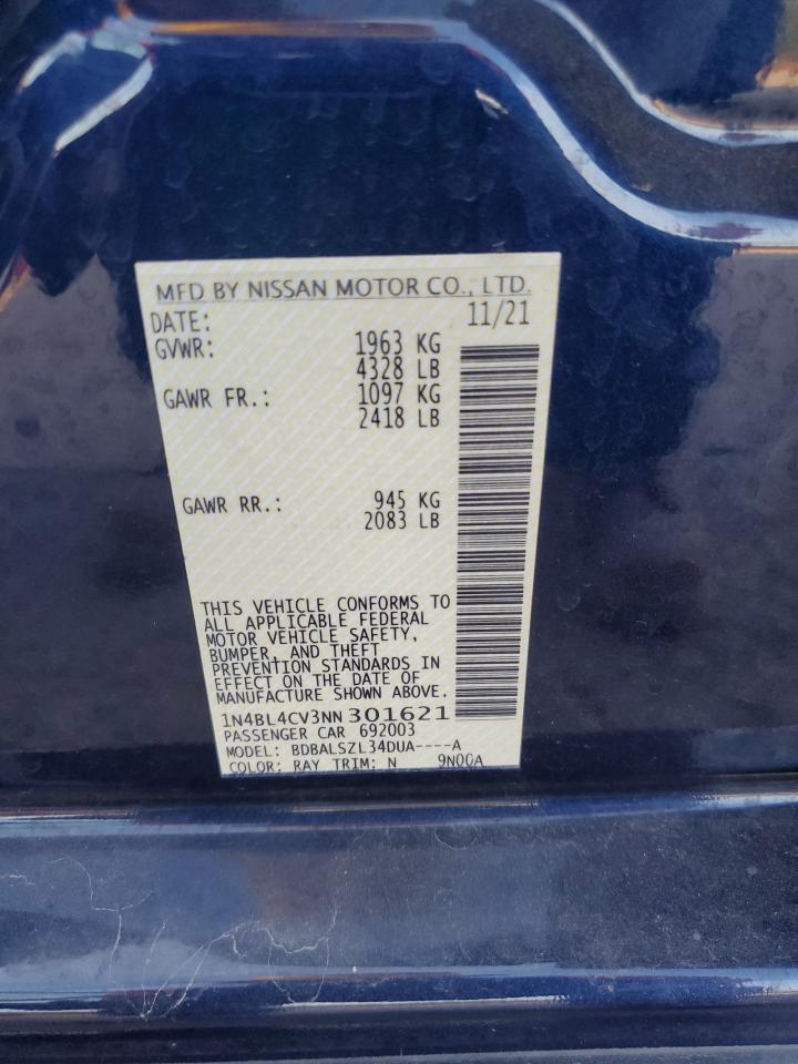 2022 NISSAN ALTIMA SR VIN:1N4BL4CV3NN301621