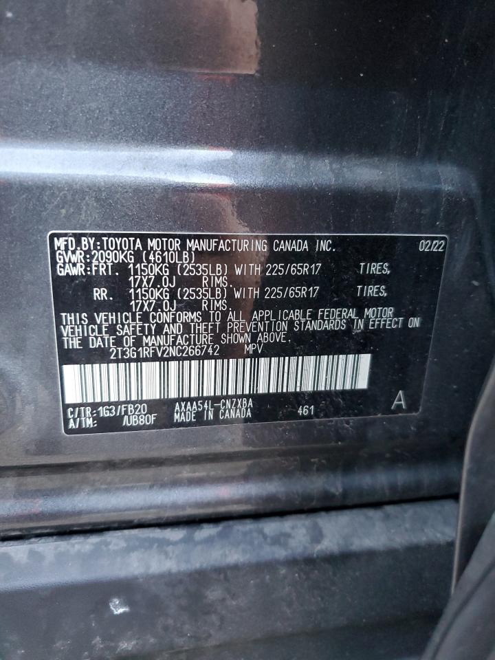 2022 TOYOTA RAV4 LE VIN:2T3G1RFV2NC266742