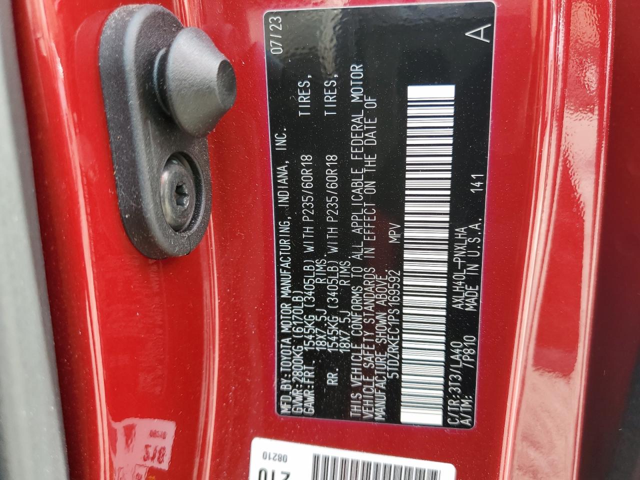 2023 TOYOTA SIENNA LIMITED VIN:5TDZRKEC1PS169592