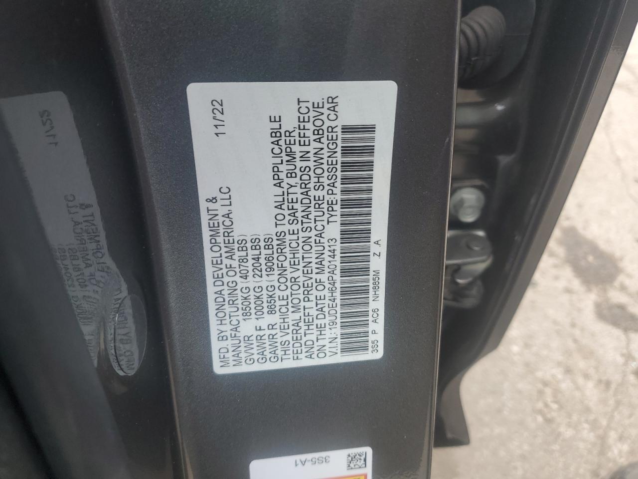 2023 ACURA INTEGRA A-SPEC TECH VIN:19UDE4H64PA014413