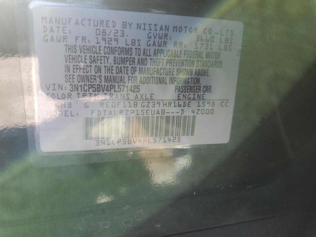 2023 NISSAN KICKS S VIN:3N1CP5BV4PL571425