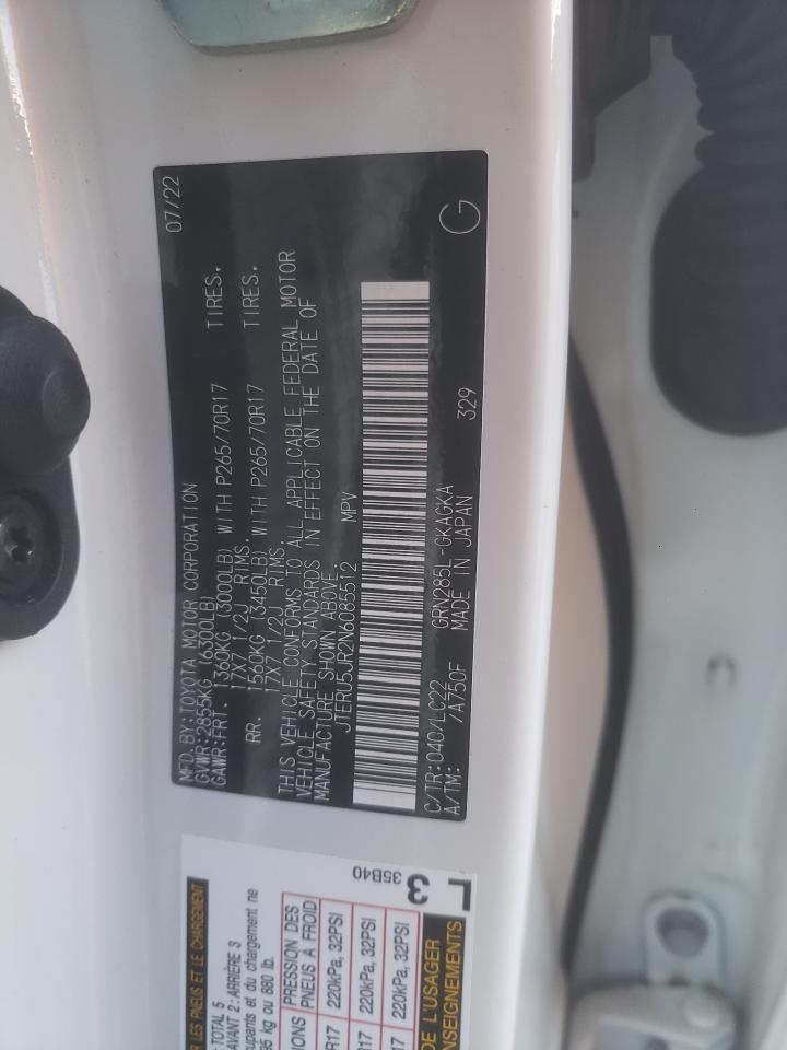 2022 TOYOTA 4RUNNER SR5 PREMIUM VIN:JTERU5JR2N6085512