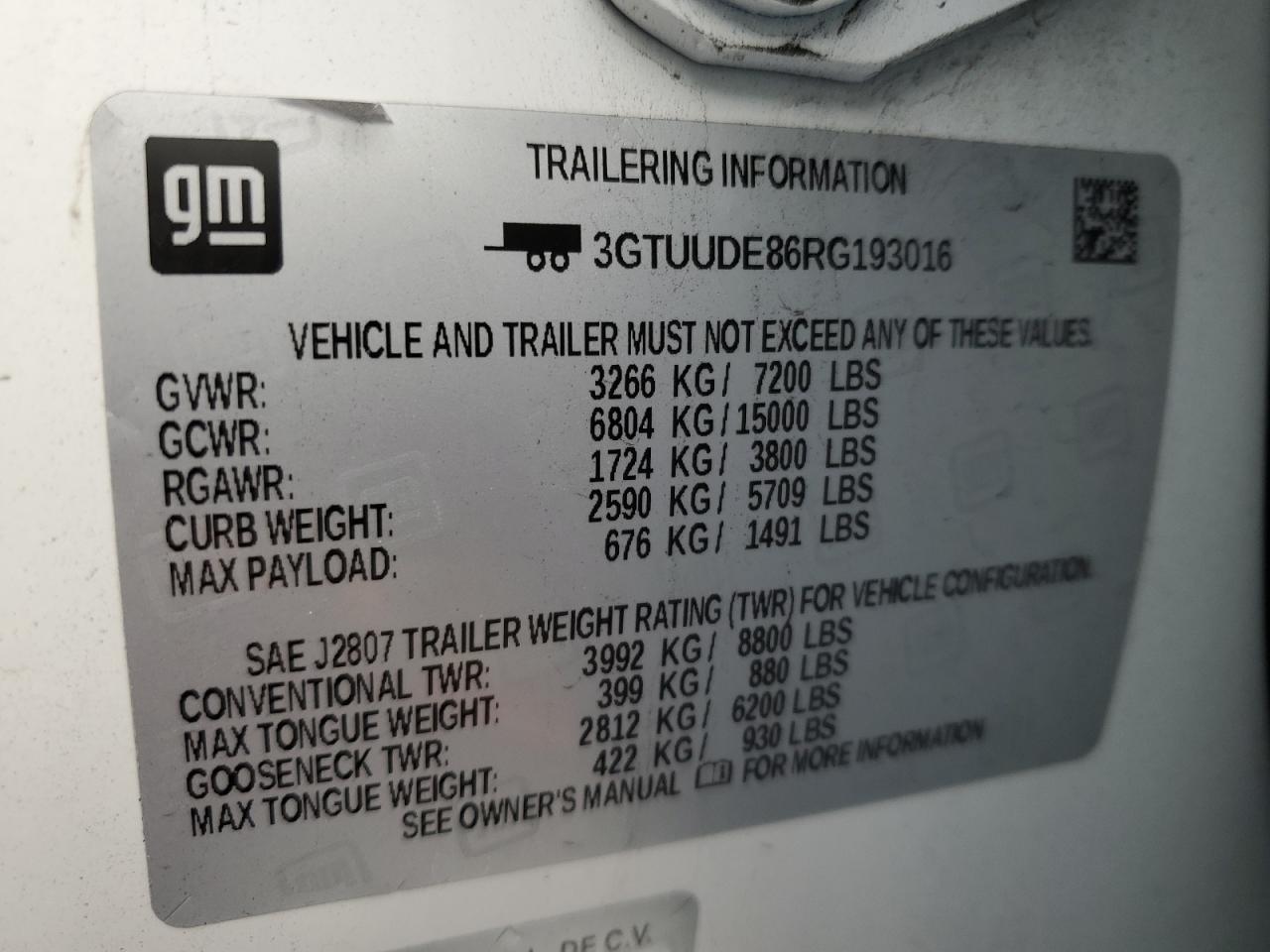 2024 GMC SIERRA K1500 SLT VIN:3GTUUDE86RG193016