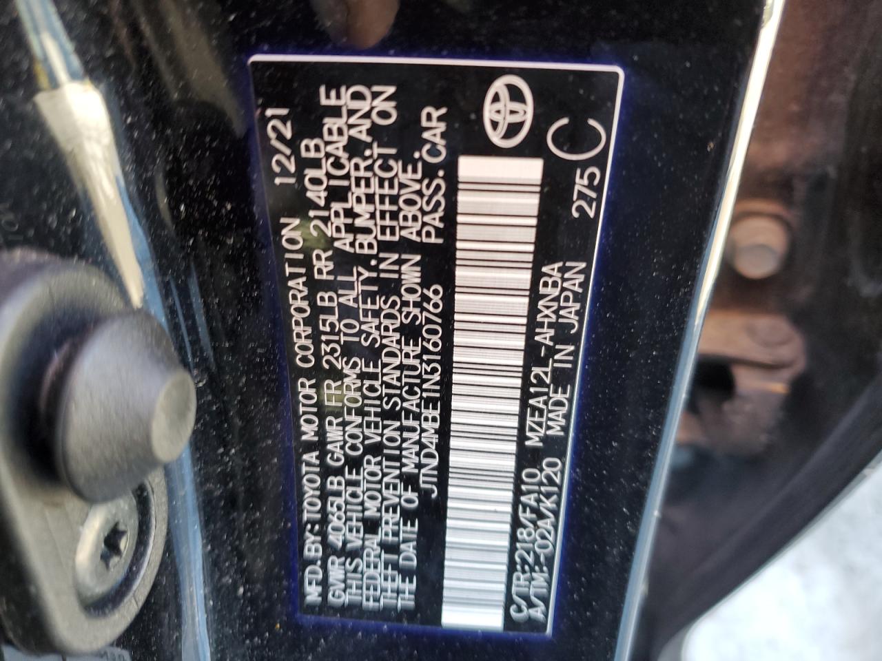 2022 TOYOTA COROLLA SE VIN:JTND4MBE1N3160766