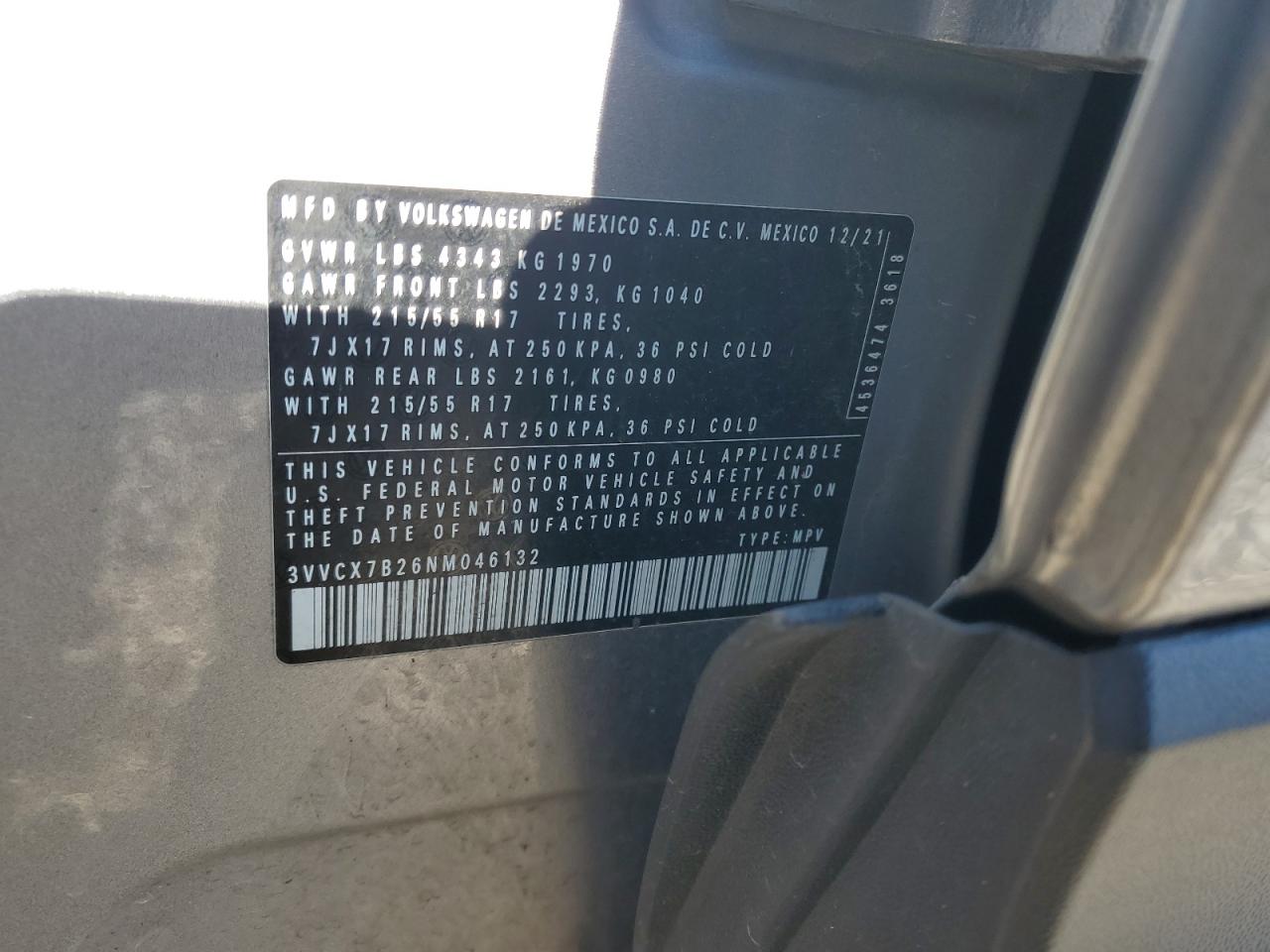2022 VOLKSWAGEN TAOS S VIN:KNDPBCACXG7879267
