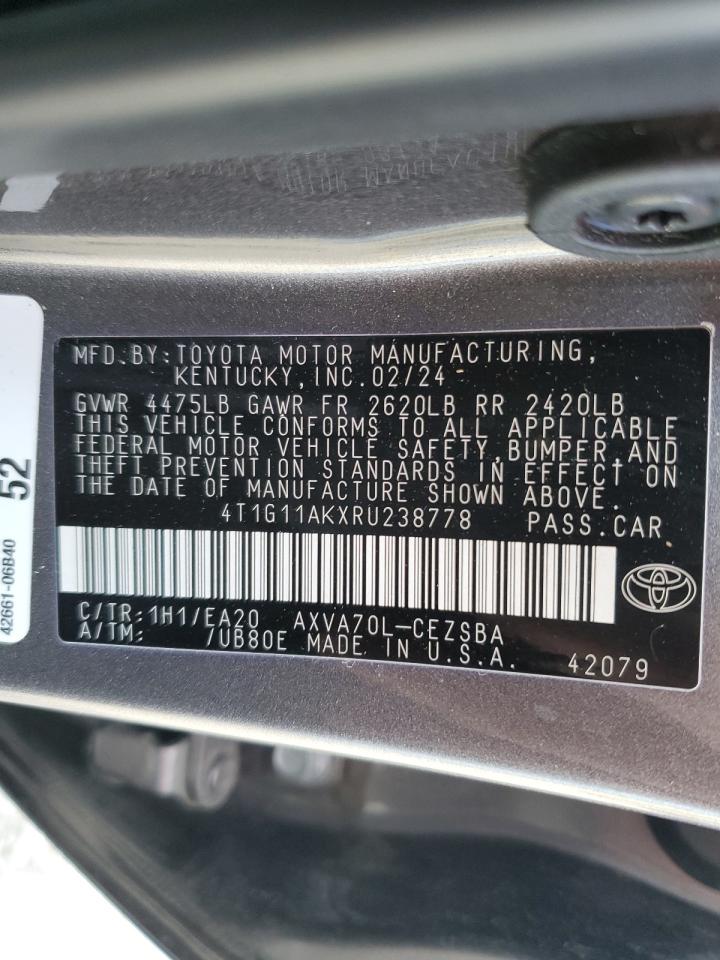 2024 TOYOTA CAMRY SE NIGHT SHADE VIN:4T1G11AKXRU238778