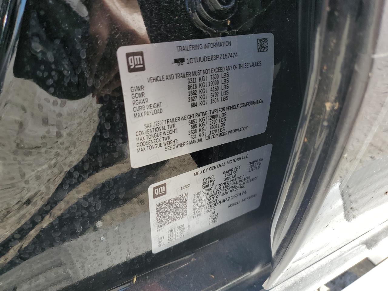 2023 GMC SIERRA K1500 SLT VIN:1GTUUDE83PZ157474
