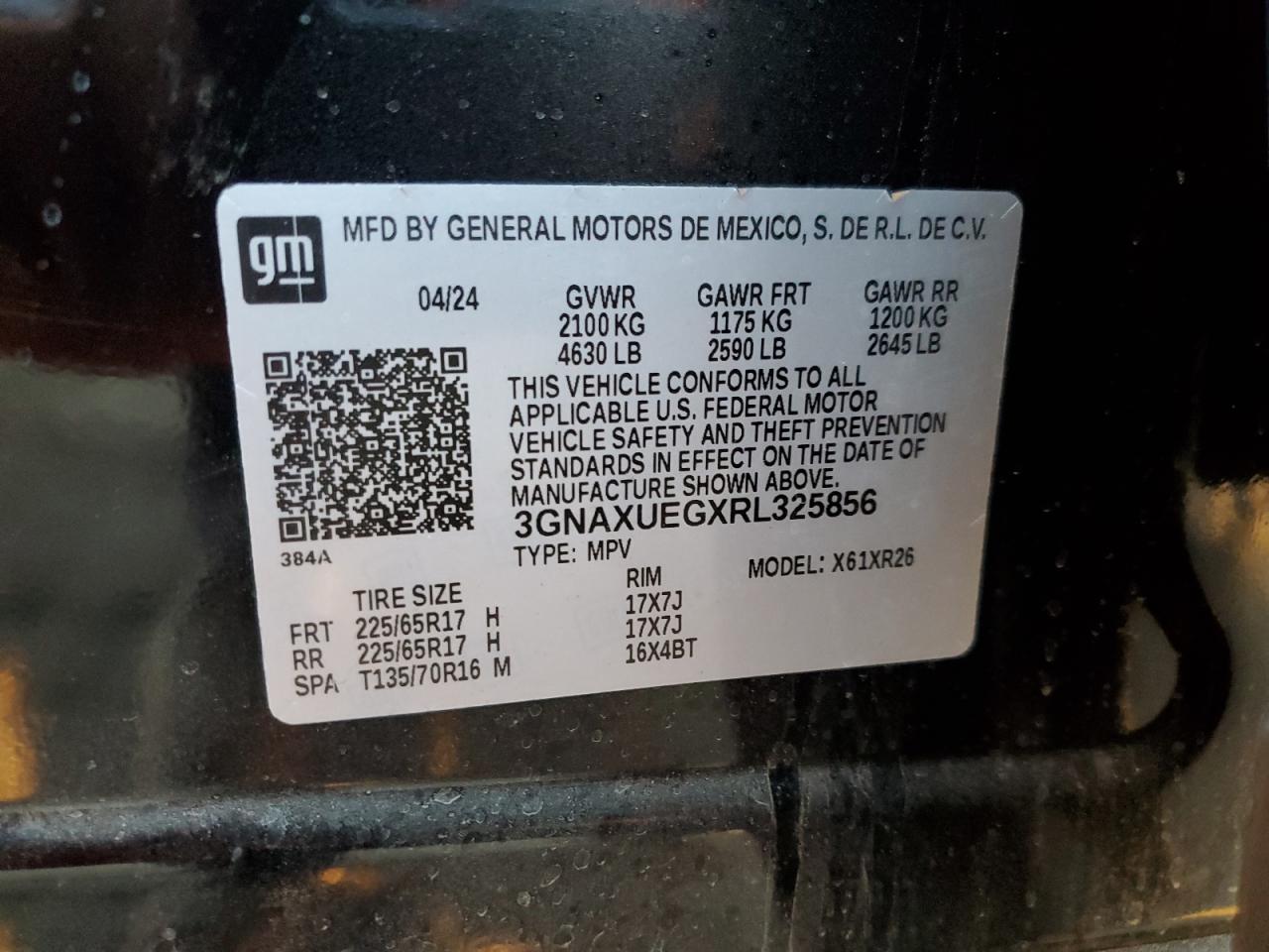 2024 CHEVROLET EQUINOX LT VIN:3GNAXUEGXRL325856