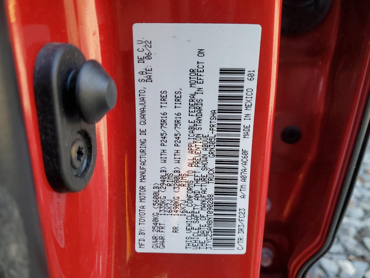 2022 TOYOTA TACOMA DOUBLE CAB VIN:3TYCZ5AN8NT090288