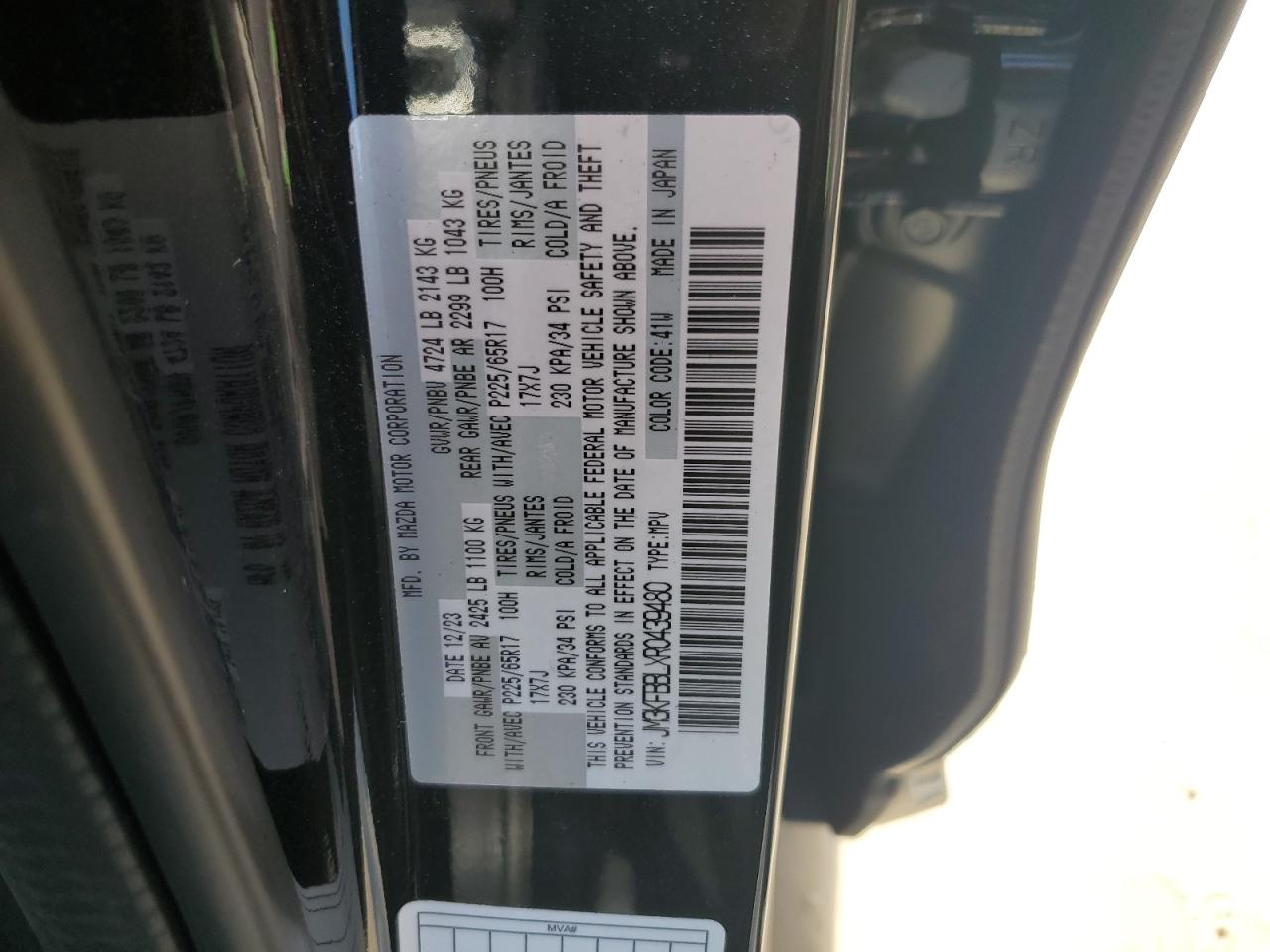 2024 MAZDA CX-5 SELECT VIN:JM3KFBBLXR0439480