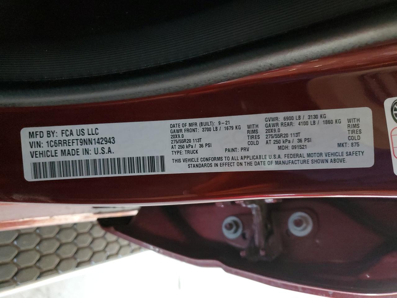 2022 RAM 1500 BIG HORN/LONE STAR VIN:1C6RREFT9NN142943