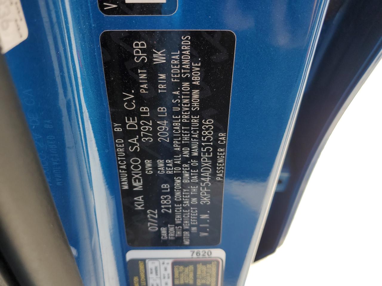 2023 KIA FORTE GT LINE VIN:3KPF54ADXPE515836