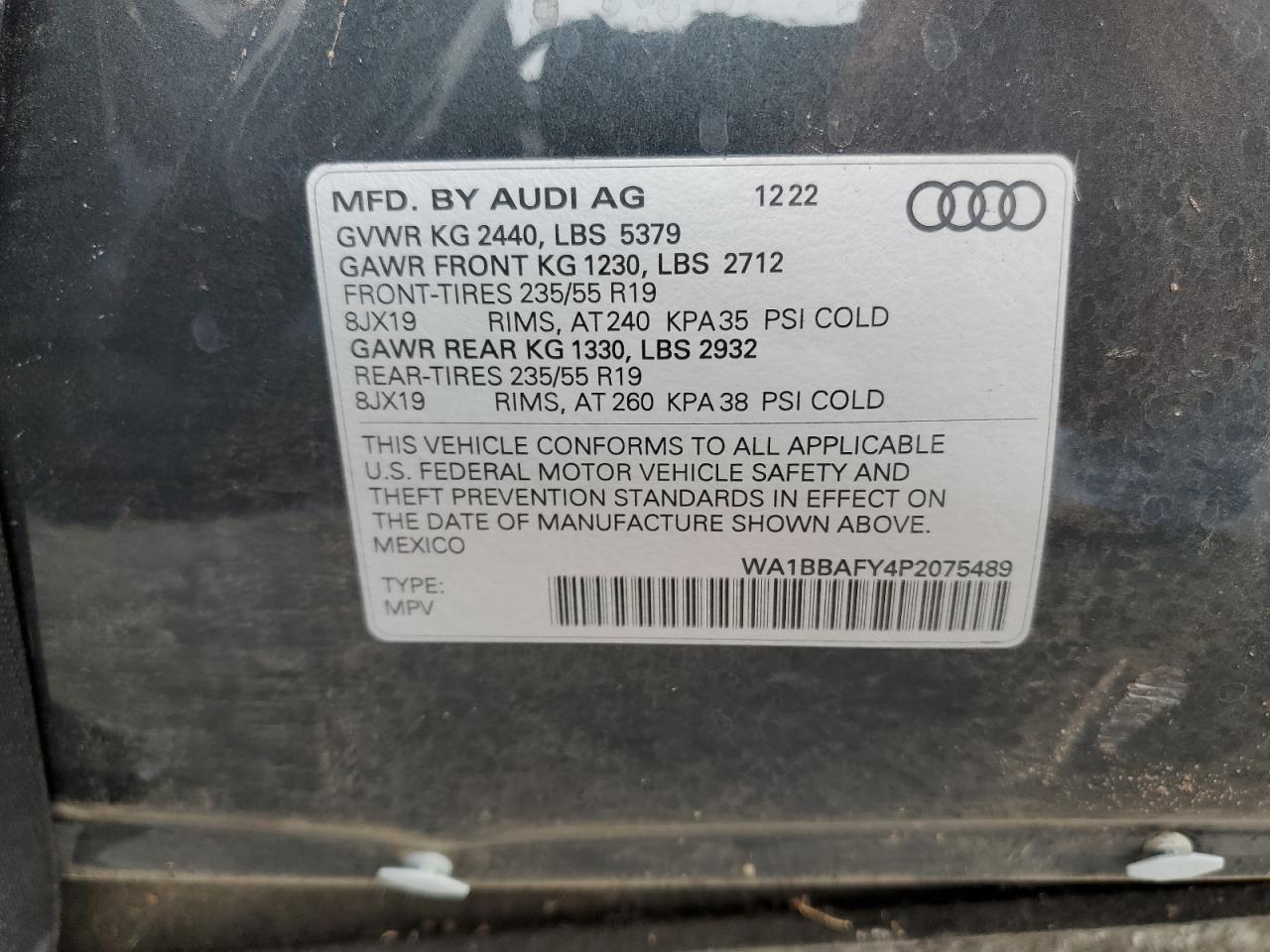 2023 AUDI Q5 PREMIUM PLUS 40 VIN:WA1BBAFY4P2075489