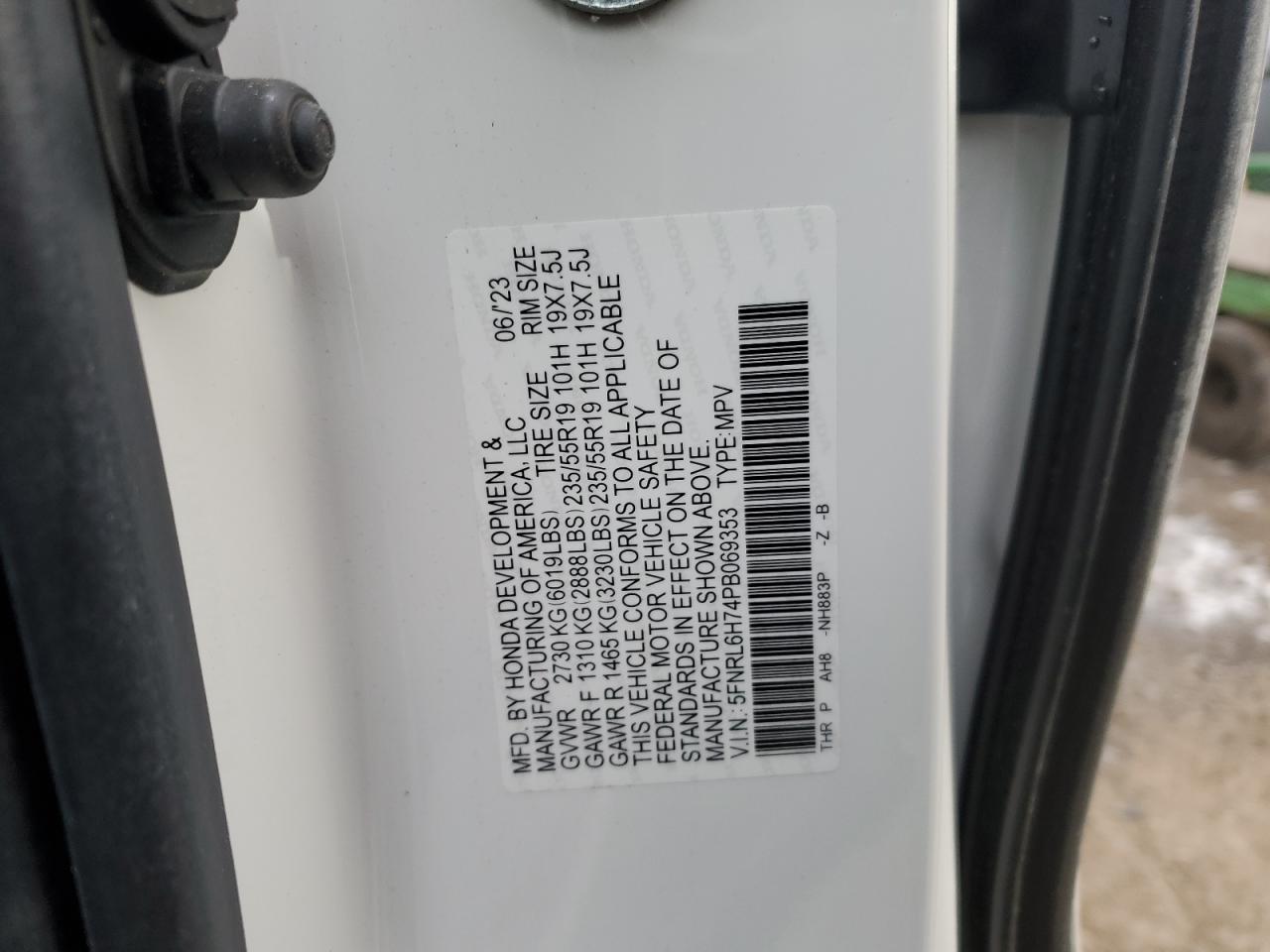 2023 HONDA ODYSSEY SPORT-L VIN:5FNRL6H74PB069353