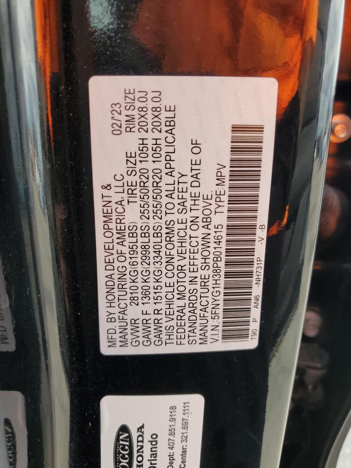 2023 HONDA PILOT SPORT VIN:5FNYG1H38PB014615