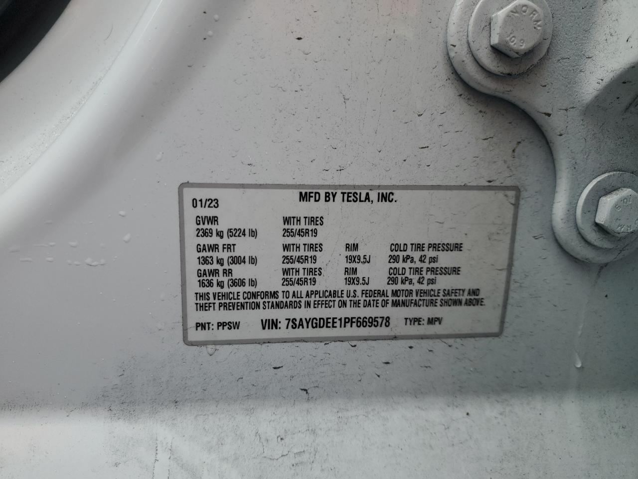 2023 TESLA MODEL Y  VIN:7SAYGDEE1PF669578