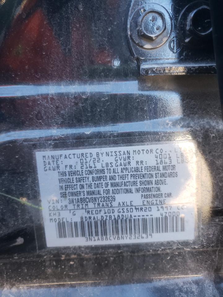 2022 NISSAN SENTRA SV VIN:3N1AB8CV8NY232639