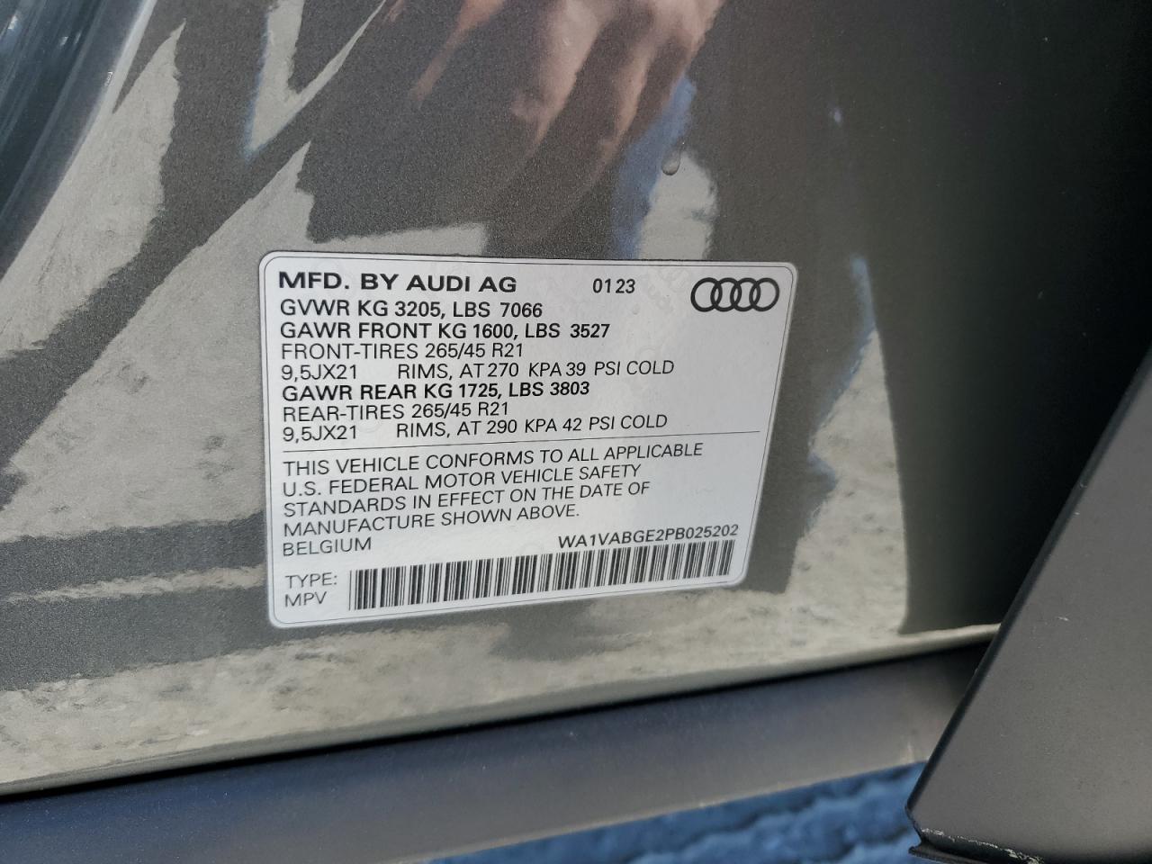 2023 AUDI E-TRON CHRONOS VIN:WA1VABGE2PB025202