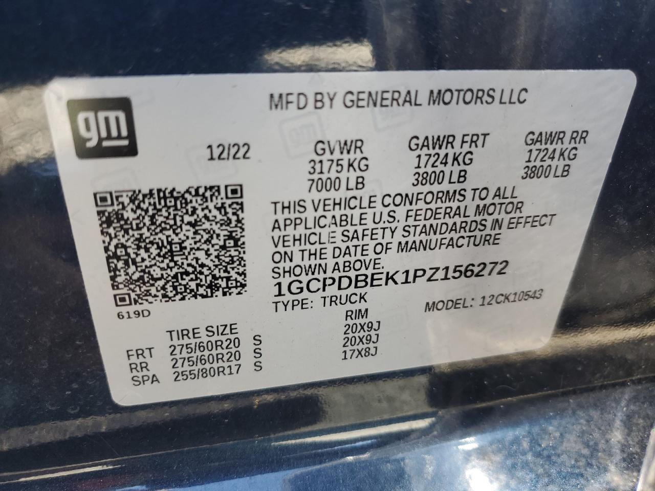 2023 CHEVROLET SILVERADO K1500 CUSTOM VIN:1GCPDBEK1PZ156272