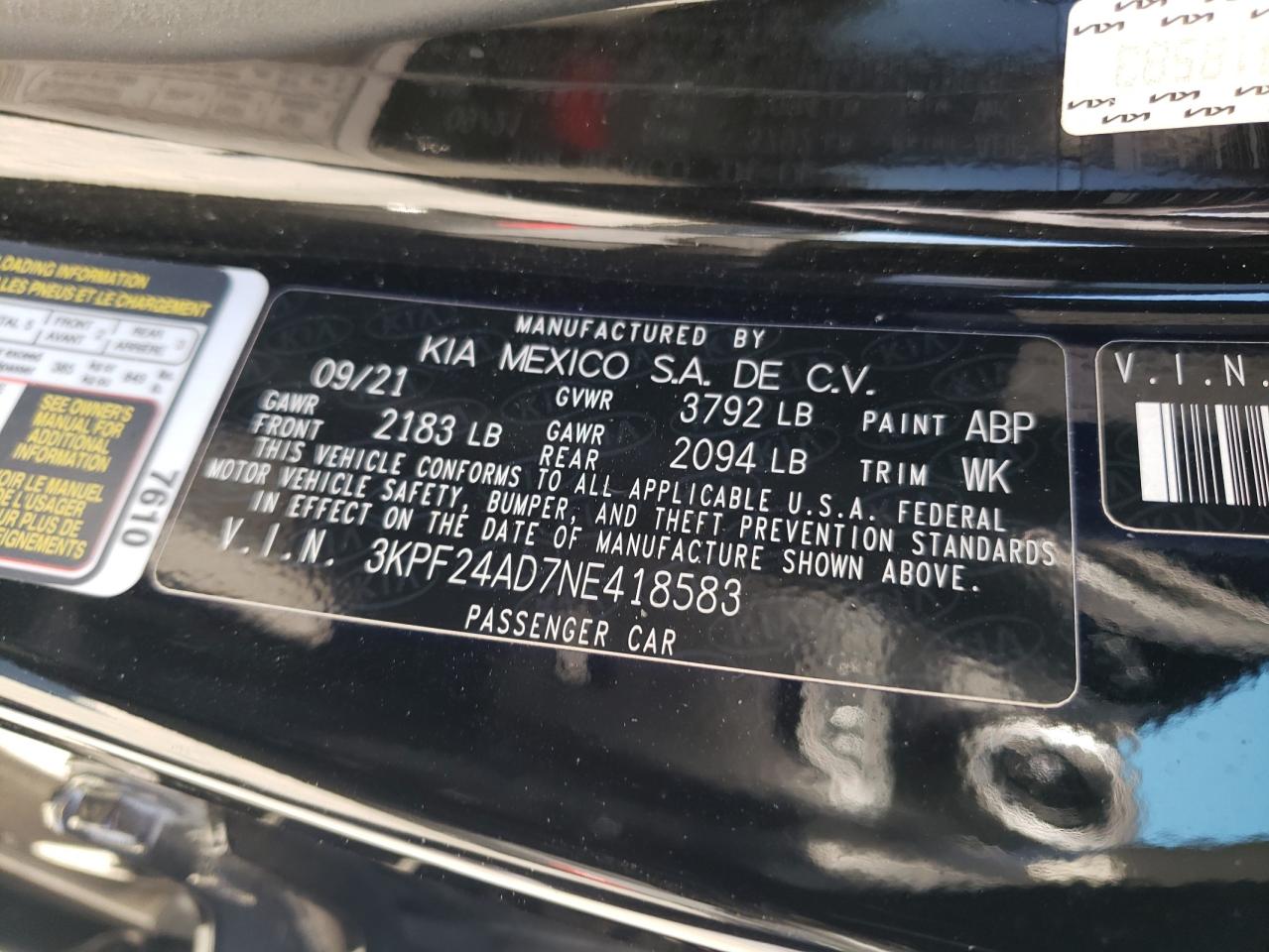 2022 KIA FORTE FE VIN:3KPF24AD7NE418583