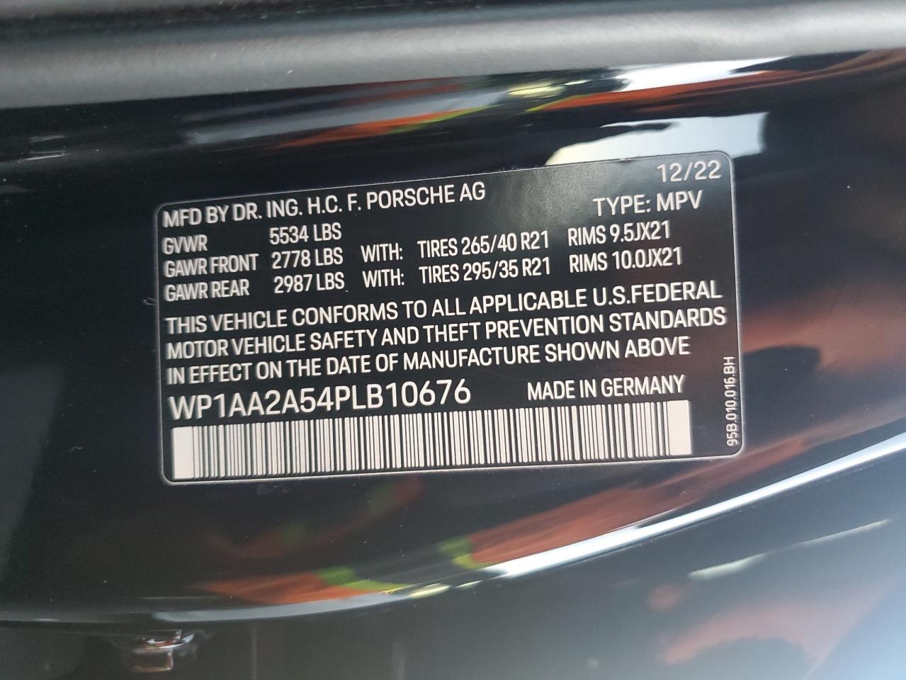 2023 PORSCHE MACAN BASE VIN:WP1AA2A54PLB10676